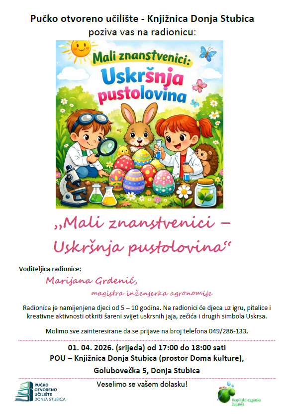 Plakat Mali znanstvenici Uskršnja pustolovina 01.04.2026
